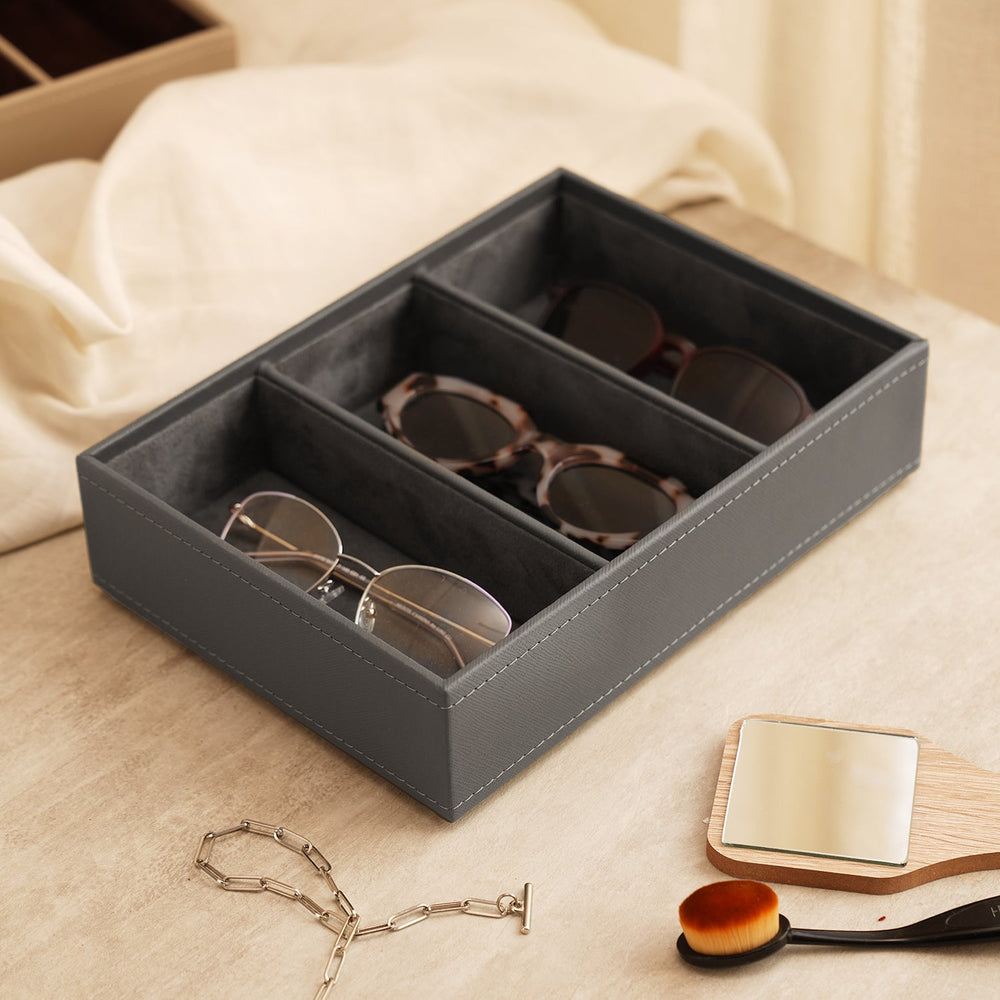 Grey Three Part Faux Leather Organiser