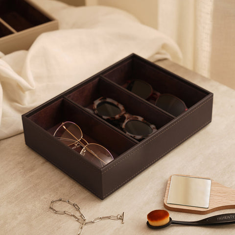 Dark Brown 3 Compartment Faux Leather Organiser