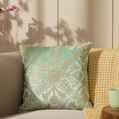 Blue Velvet Zari Embroidered Square Cushion Cover