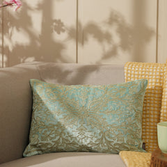 Blue Velvet Zari Embroidered Rectangular Cushion Cover
