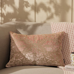 Pink Velvet Zari Embroidered Rectangular Cushion Cover