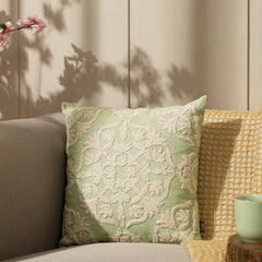 Green Cotton Embroidered Square Cushion Cover