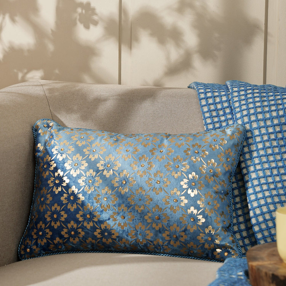 Blue Foil Print Cushion Cover