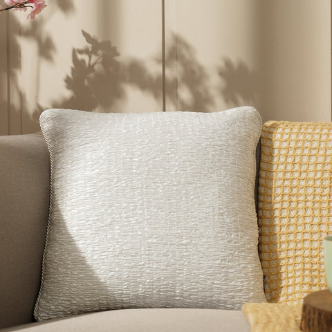 Off White Smocked Cushion Cover