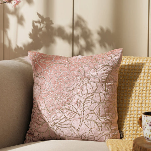 Pink Zari Embroidered Cushion Cover
