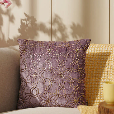Purple Beaded Cushion Cover