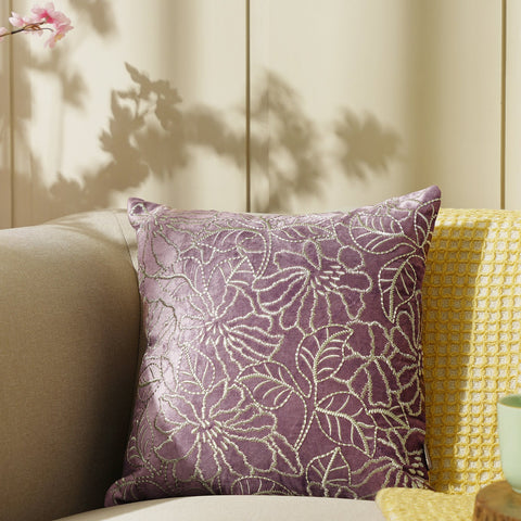 Purple Zari Embroidered Cushion Cover