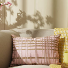 Pink Plaid Embroidered Cotton Cushion Cover
