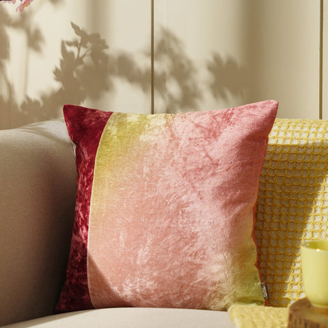 Pink And Green Ombre Cotton Velvet Cushion Cover