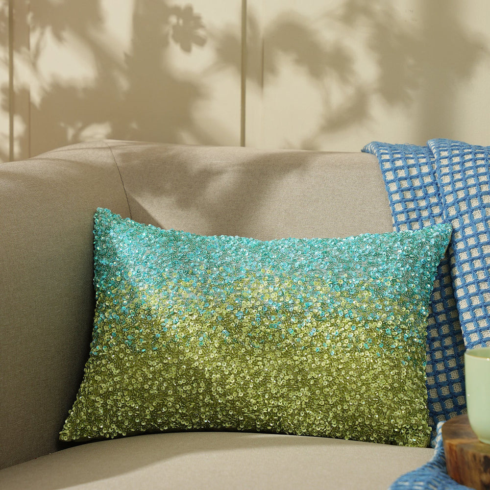 Blue And Green Ombre Shimmer Cushion Cover