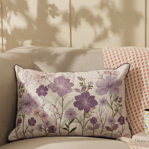 Purple Salvia Print Cotton Cushion Cover