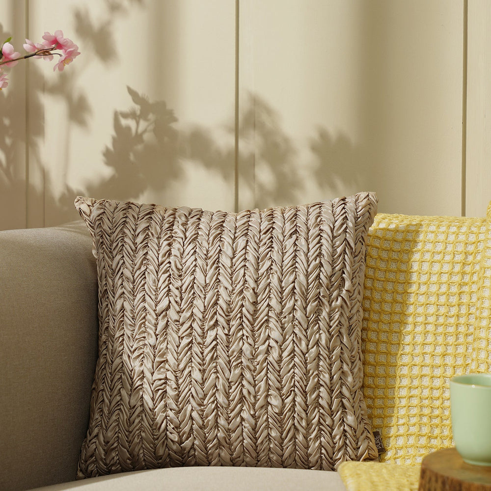 Beige Chevron Textured Cushion Cover