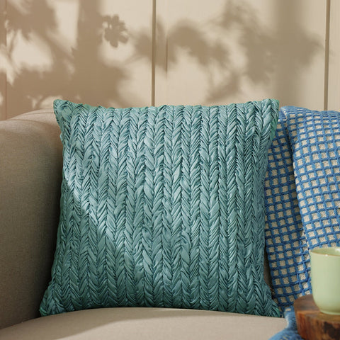 Blue Chevron Textured Cushion Cover