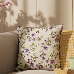 Purple Floral Cotton Cushion Cover