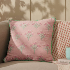 Pink Embroidered Cushion Cover With Beads