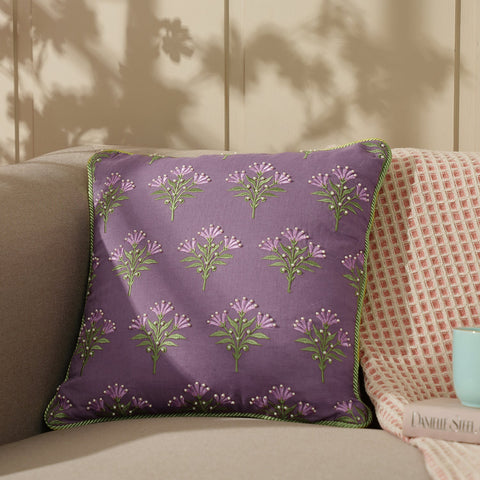 Purple Embroidered Cushion Cover With Beads