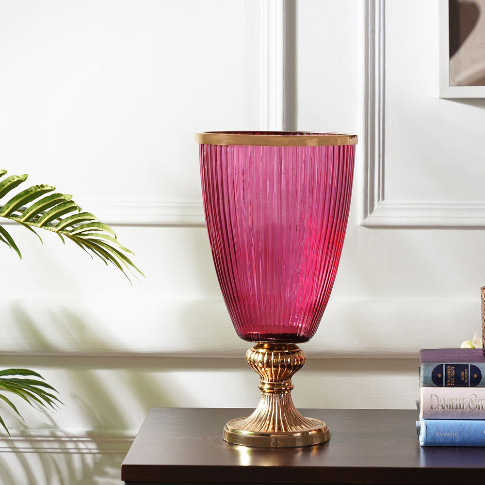Purple Ribbed Glass Hurricane