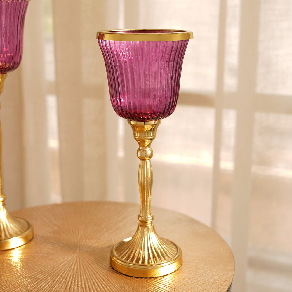 Purple Ribbed Glass Votive