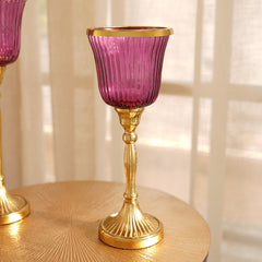 Purple Ribbed Glass Votive