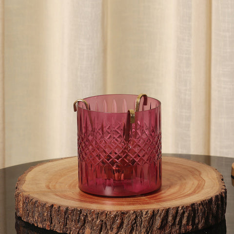 Purple Cut Glass Votive With Tea Light Hanger
