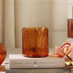 Brown Cut Glass Votive With Tea Light Hanger