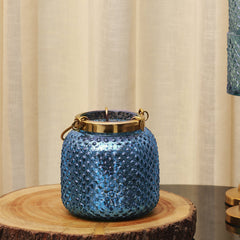 Blue Dotted Glass Tea Light Holder