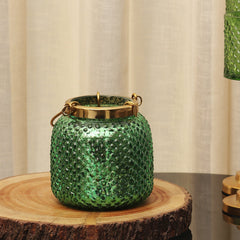 Green Dotted Glass Tea Light Holder