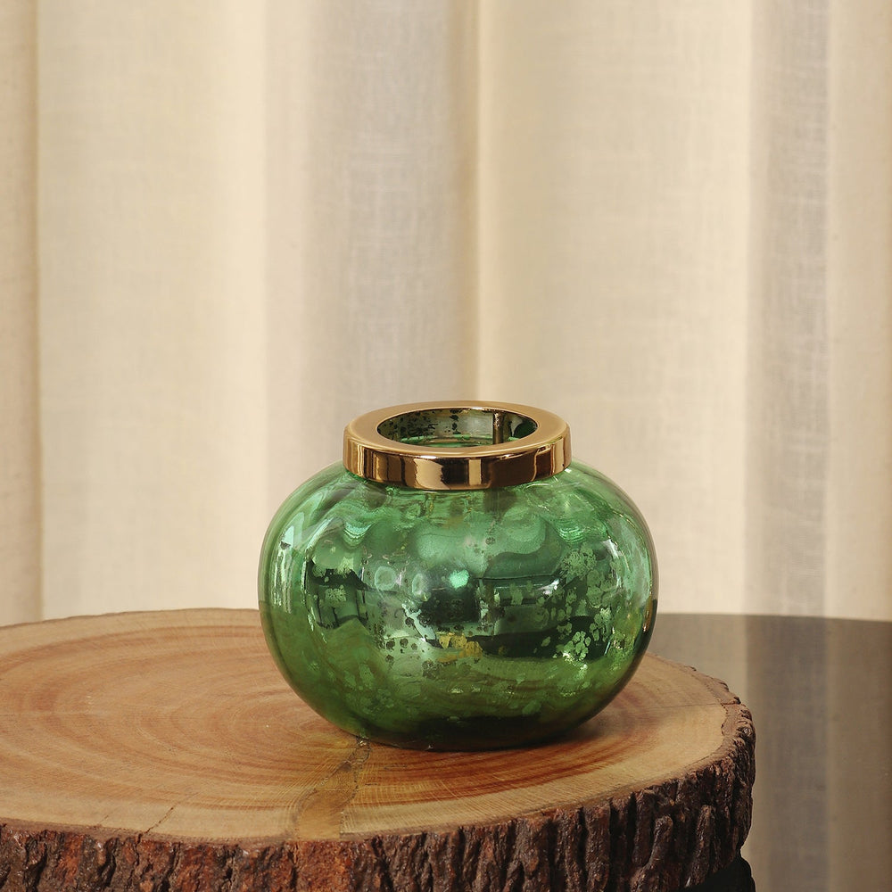 Green Optic Glass Tea Light Holder