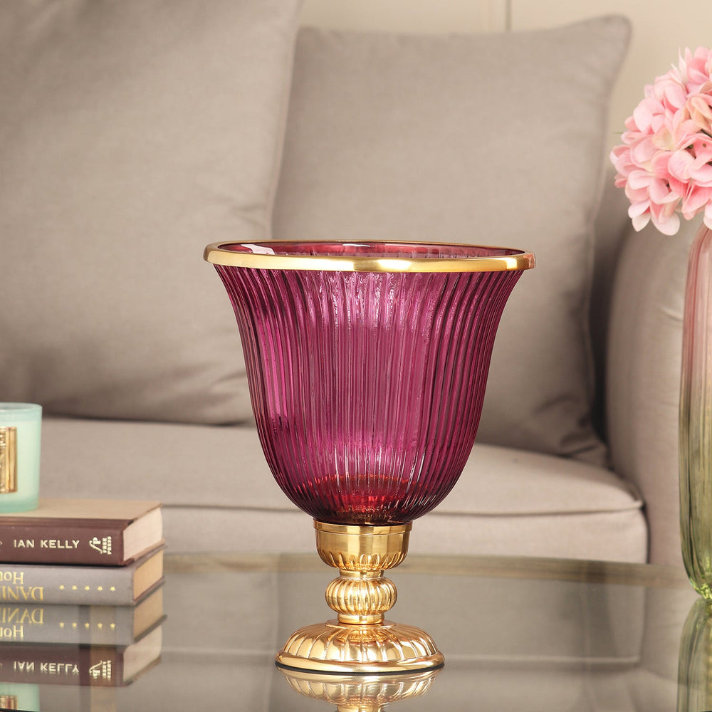 Purple Ribbed Glass Hurricane
