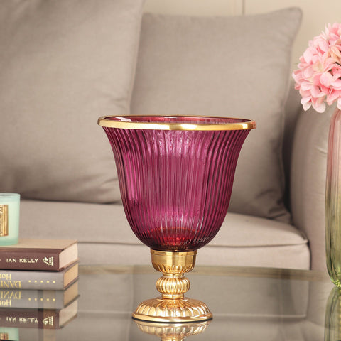 Purple Ribbed Glass Hurricane