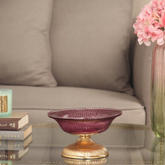 Purple Ribbed Glass Decorative Bowl