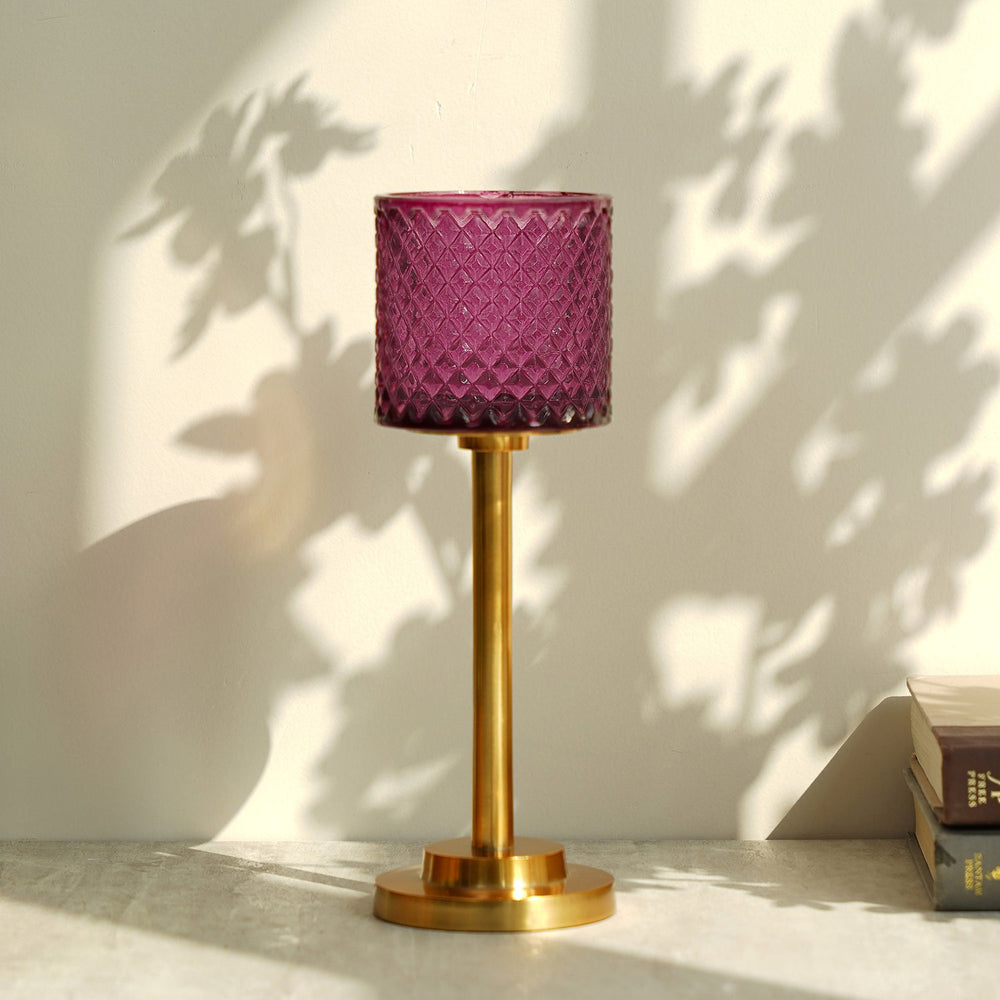 Purple Diamond Cut Glass Votive