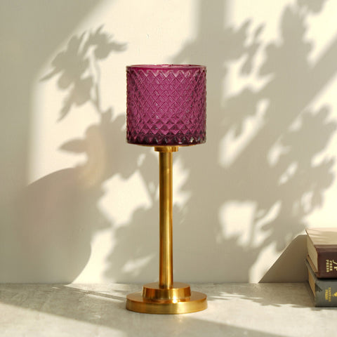 Purple Diamond Cut Glass Votive