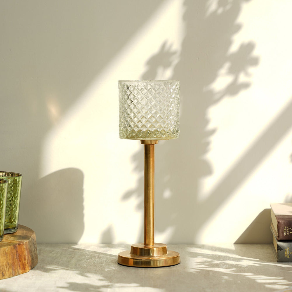 Clear Diamond Cut Glass Votive