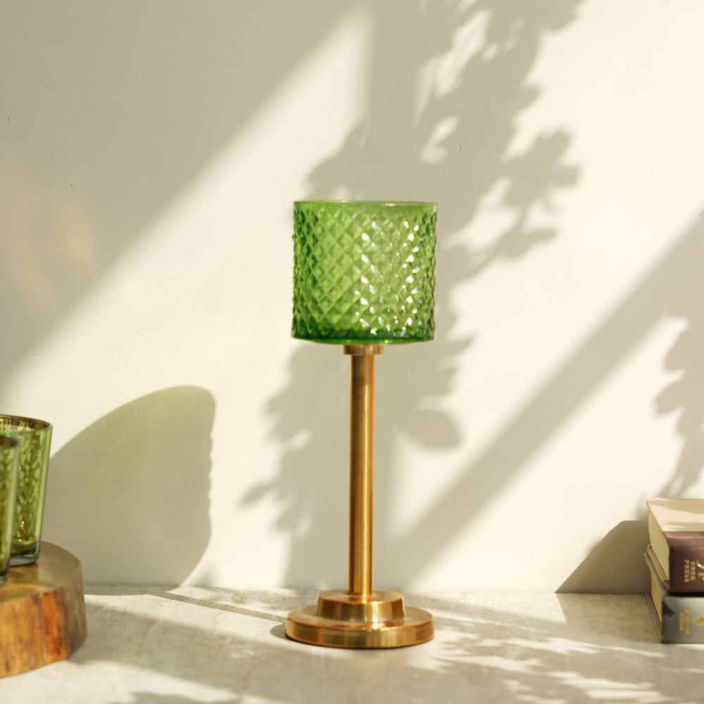 Green Diamond Cut Glass Votive
