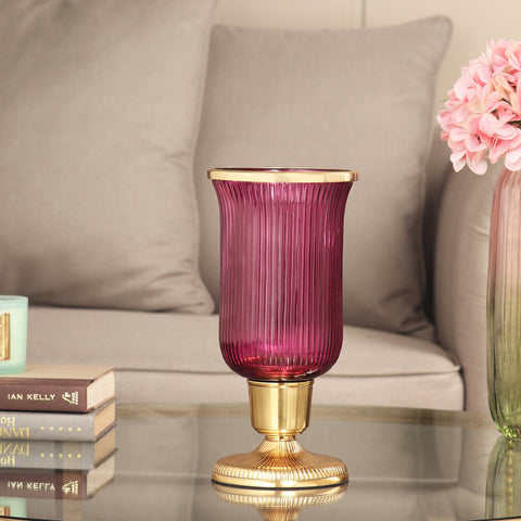 Purple Ribbed Glass Hurricane