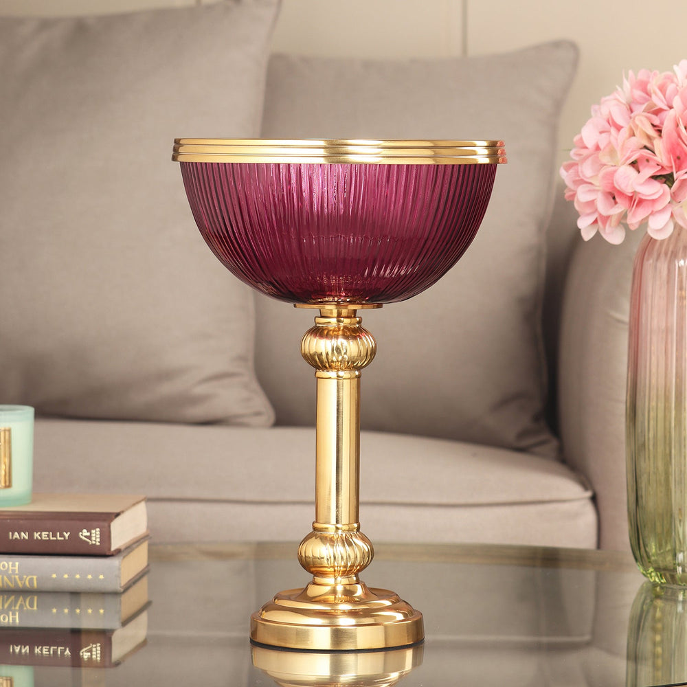 Purple Ribbed Tall Glass Bowl