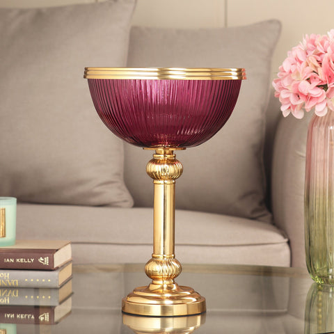 Purple Ribbed Tall Glass Bowl
