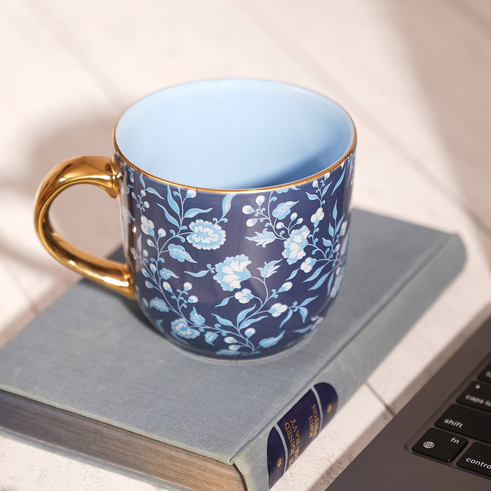 Navy And Light Blue Floral Pattern Senorita Coffee Mug