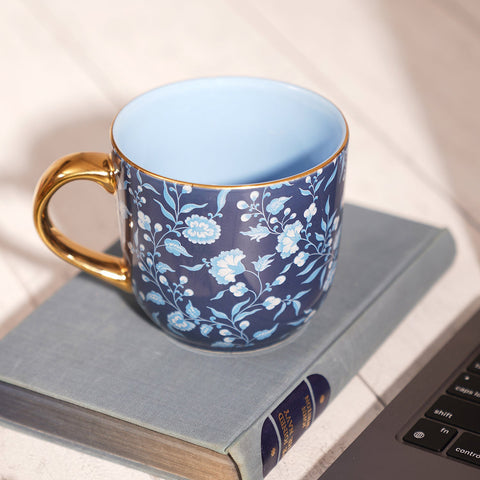Navy And Light Blue Floral Pattern Senorita Coffee Mug