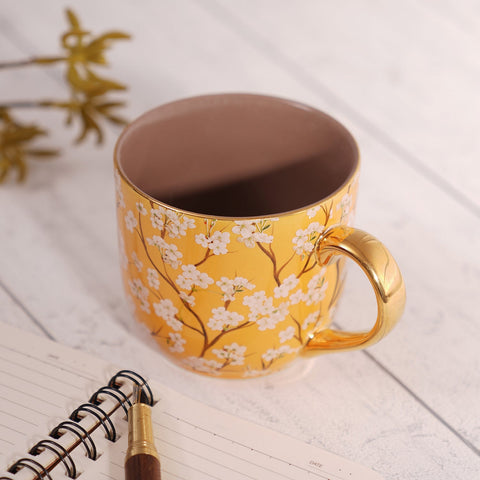 Mustard And Brown Floral Pattern Senorita Coffee Mug