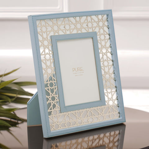 Blue Criss Cross Pattern Faux Leather Photo Frame
