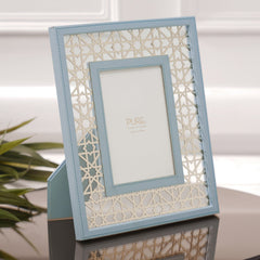 Blue Criss Cross Pattern Faux Leather Photo Frame