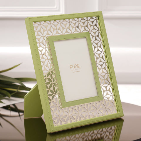 Green Floral Pattern Faux Leather Photo Frame