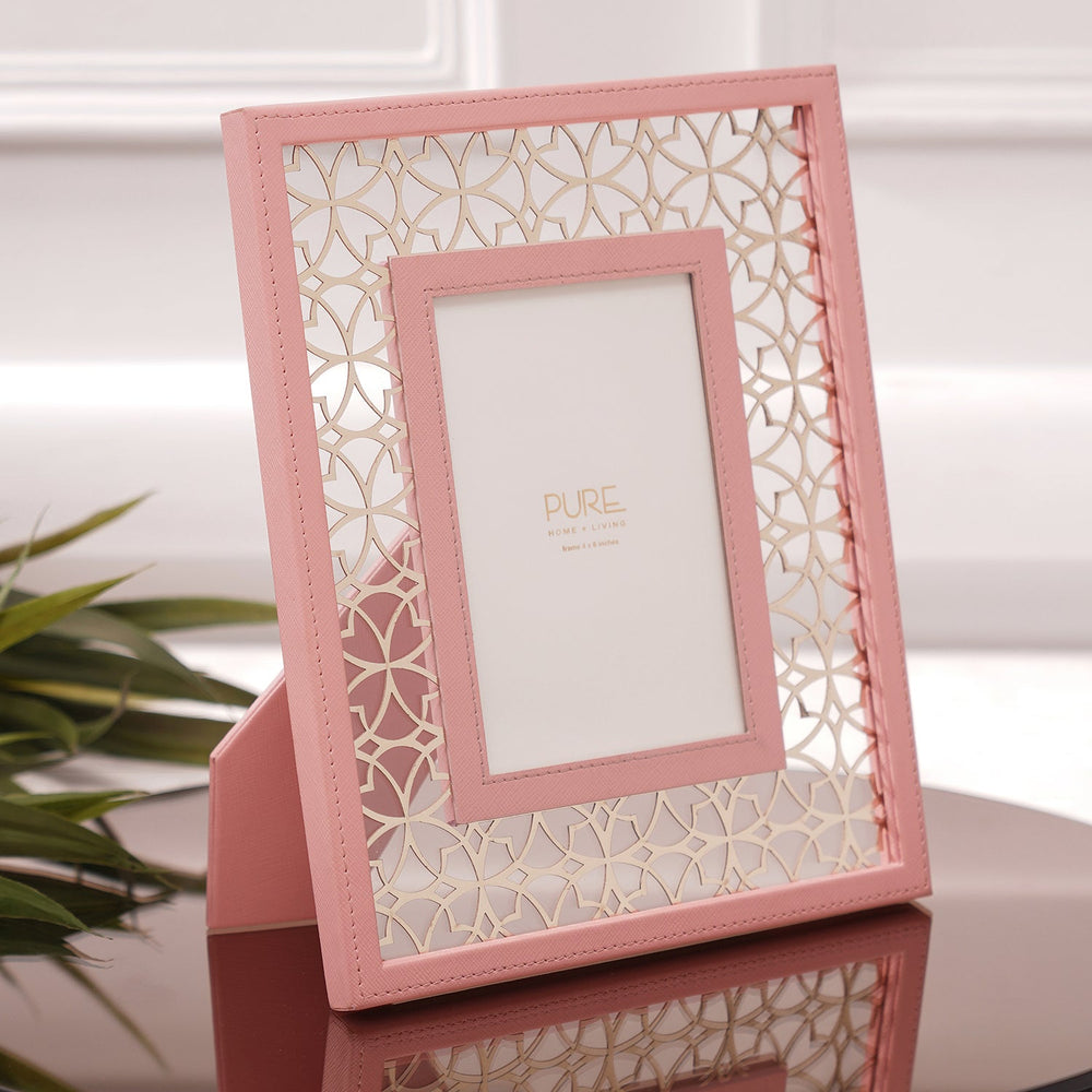 Pink Mandala Pattern Faux Leather Photo Frame