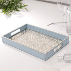 Blue Criss Cross Pattern Faux Leather Tray
