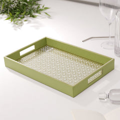 Green Floral Pattern Faux Leather Tray