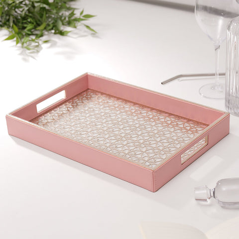 Pink Mandala Pattern Faux Leather Tray