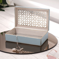 Blue Criss Cross Pattern Faux Leather Box With Lid