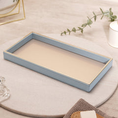 Blue Faux Leather Rectangular Tray